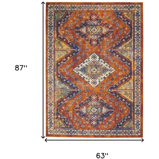 Ivory Blue and Orange Geometric Power Loom Area Rug Photo 3