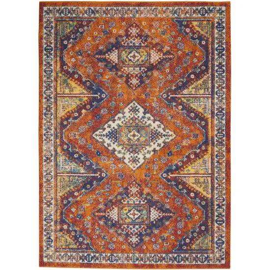 Ivory Blue and Orange Geometric Power Loom Area Rug Photo 5