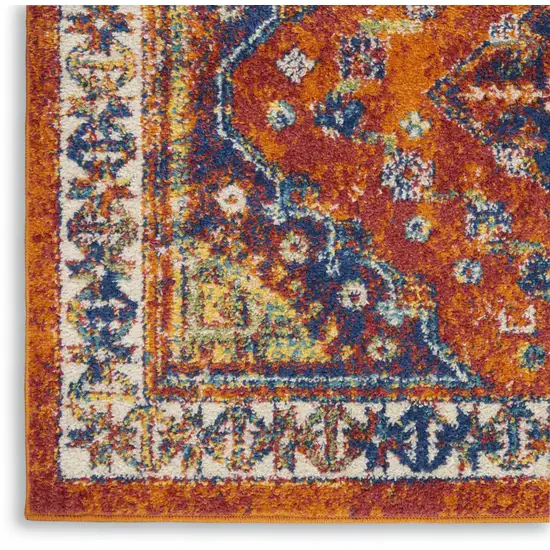 Ivory Blue and Orange Geometric Power Loom Area Rug Photo 7