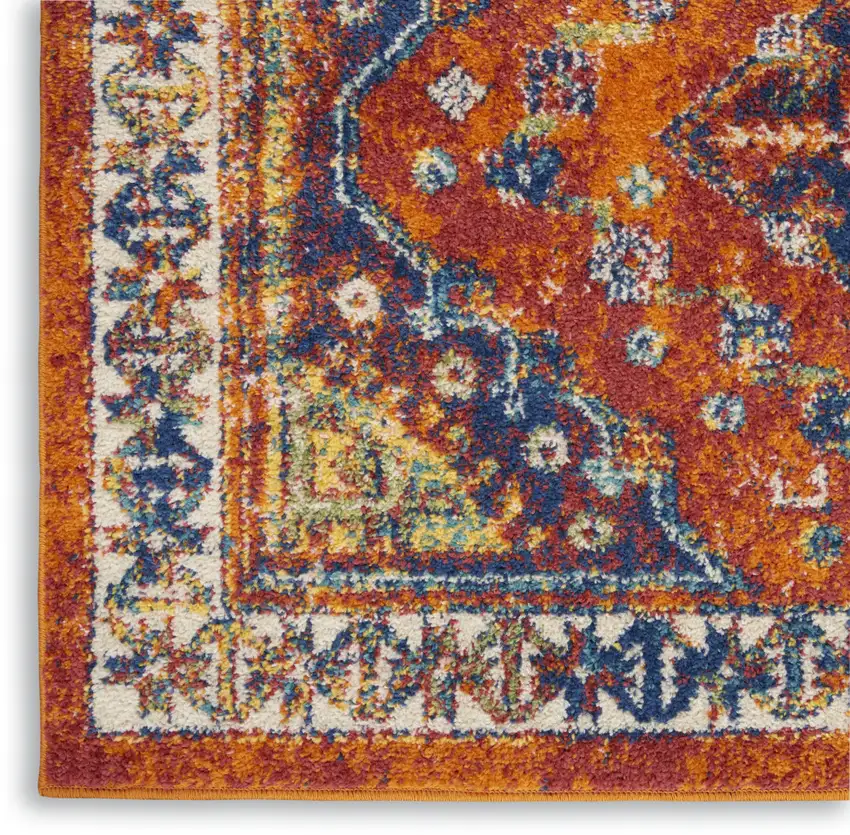 Ivory Blue and Orange Geometric Power Loom Area Rug Photo 7