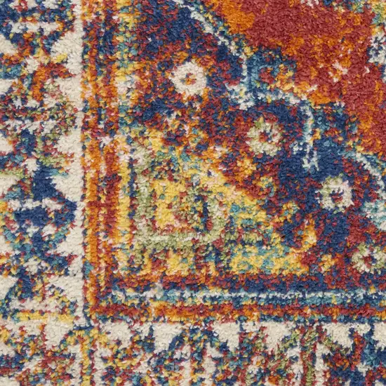 Ivory Blue and Orange Geometric Power Loom Area Rug Photo 1