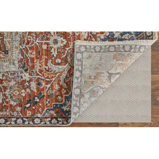 Ivory Blue and Orange Oriental Power Loom Area Rug With Fringe Photo 7