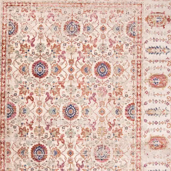 Ivory Blue and Orange Oriental Power Loom Area Rug Photo 6