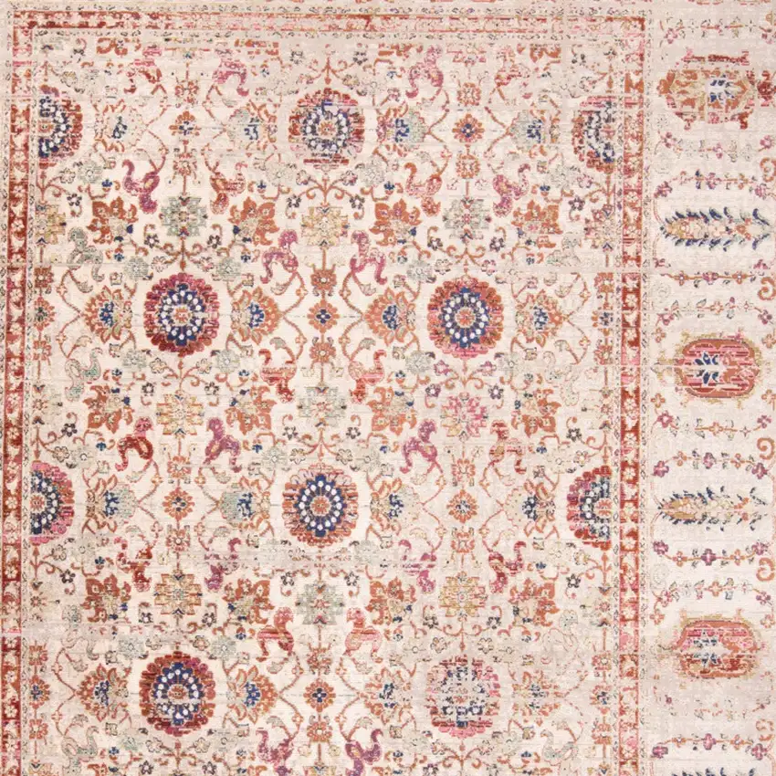 Ivory Blue and Orange Oriental Power Loom Area Rug Photo 6