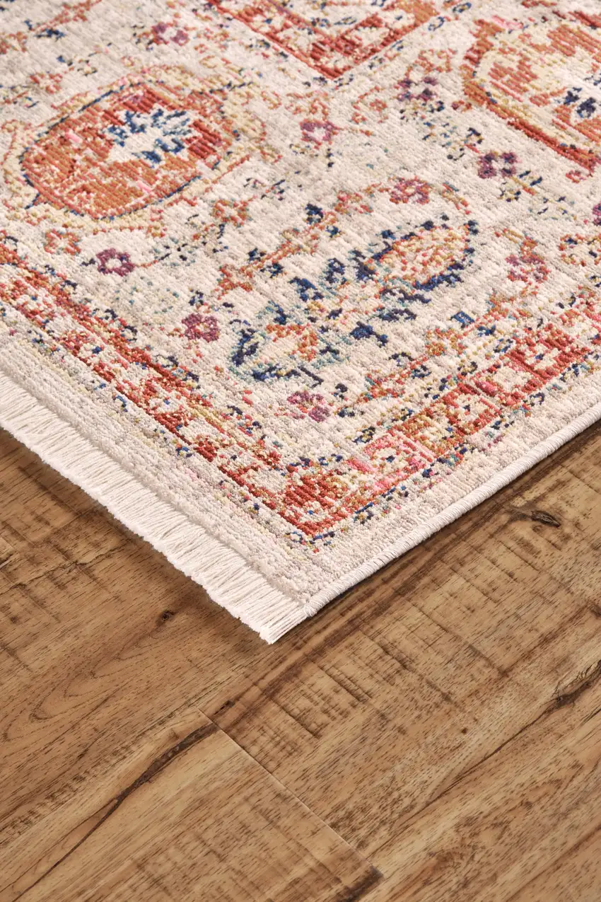 Ivory Blue and Orange Oriental Power Loom Area Rug Photo 8