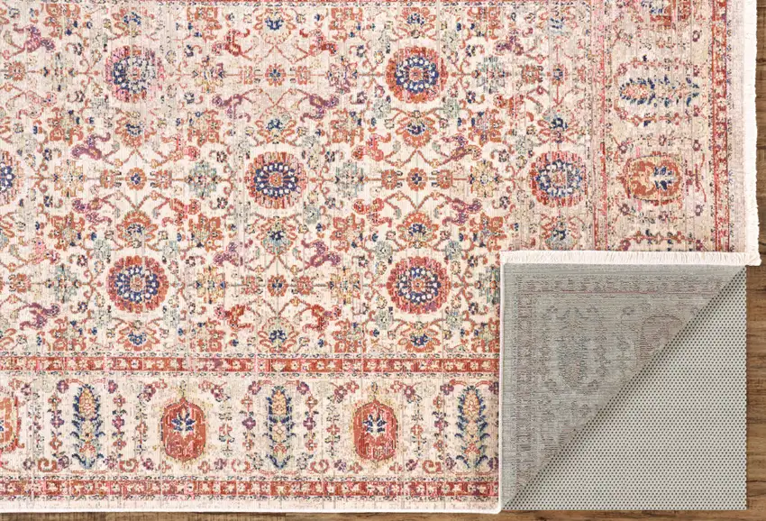 Ivory Blue and Orange Oriental Power Loom Area Rug Photo 9