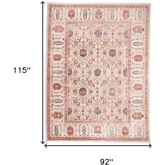 Ivory Blue and Orange Oriental Power Loom Area Rug Photo 3