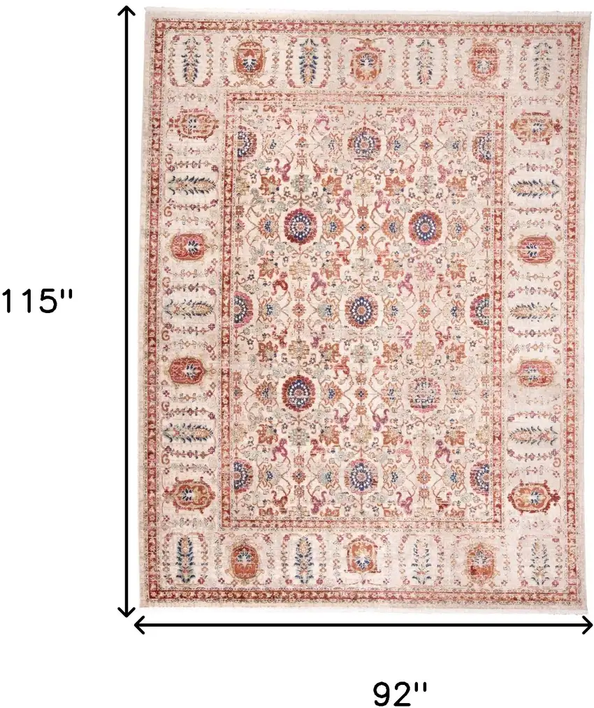 Ivory Blue and Orange Oriental Power Loom Area Rug Photo 3