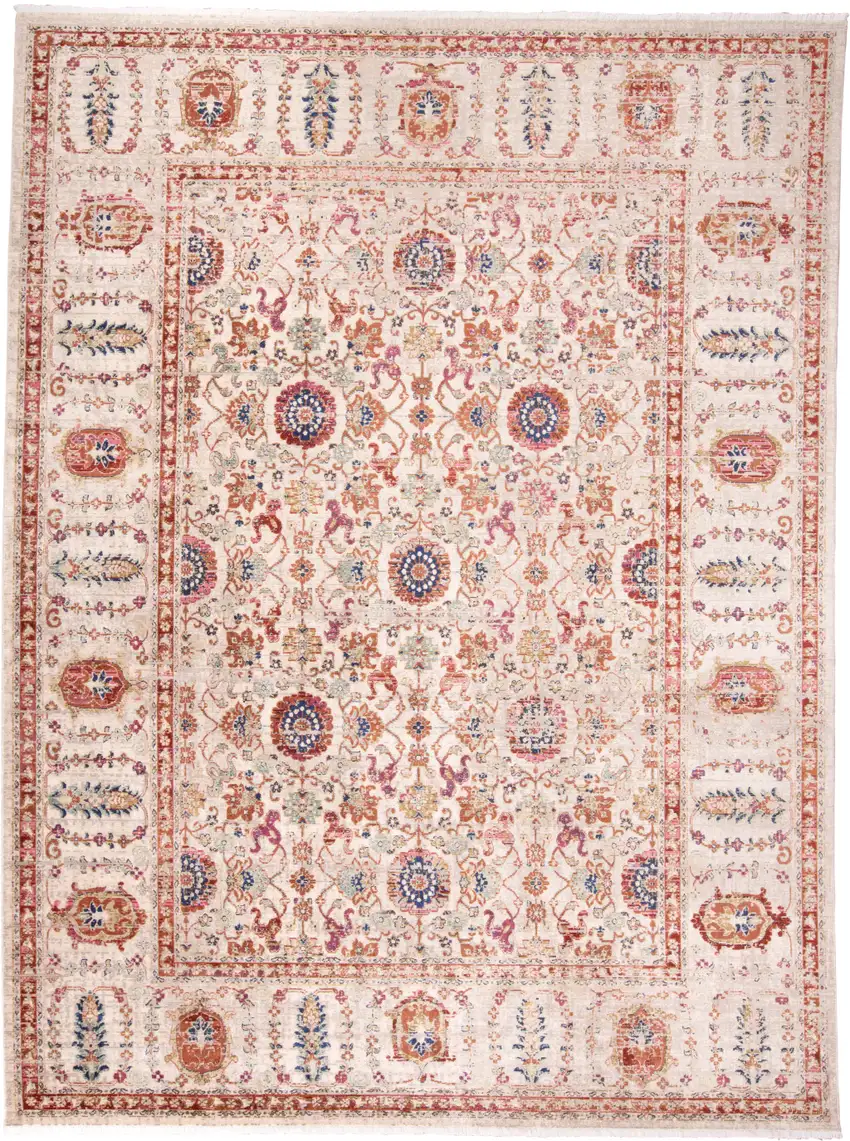 Ivory Blue and Orange Oriental Power Loom Area Rug Photo 5