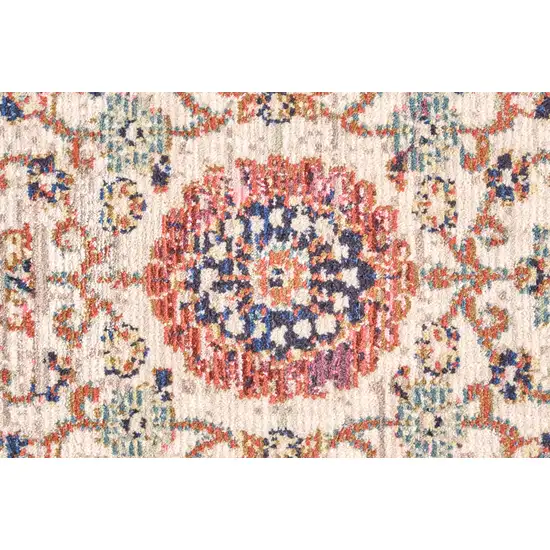 Ivory Blue and Orange Oriental Power Loom Area Rug Photo 4