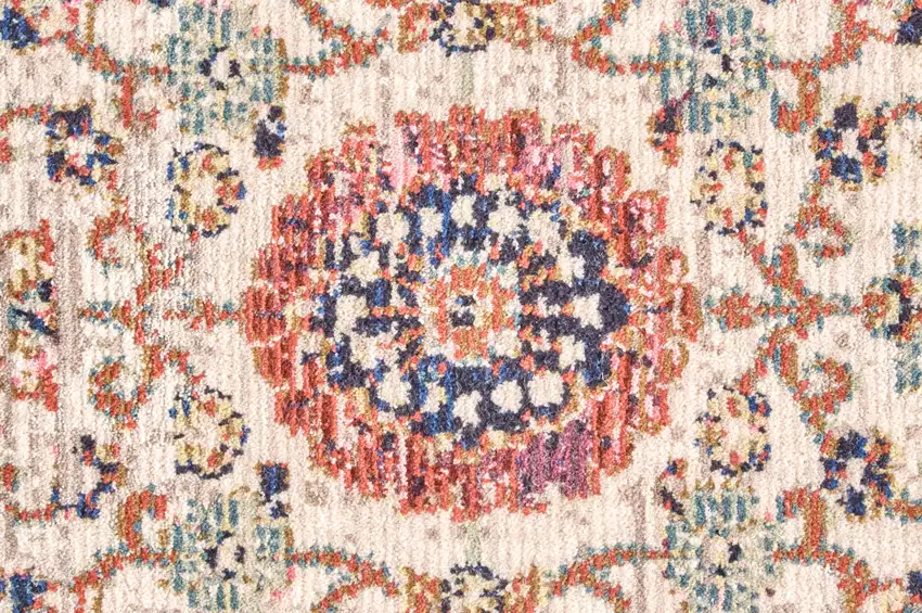 Ivory Blue and Orange Oriental Power Loom Area Rug Photo 4