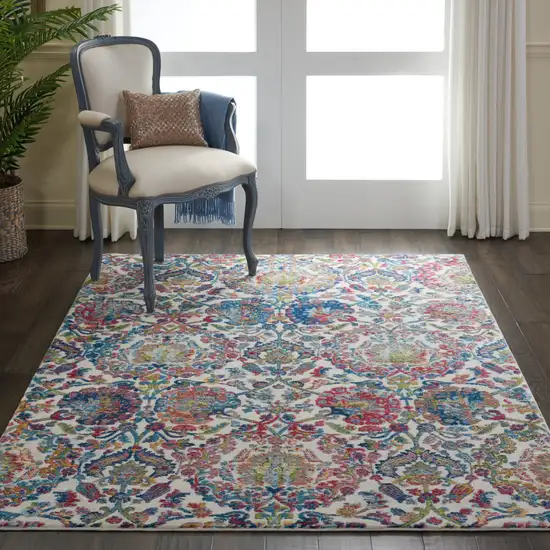 Ivory Blue and Red Floral Distressed Non Skid Area Rug Photo 4