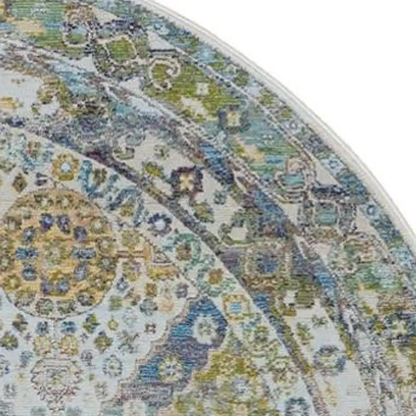 Ivory Blue and Red Floral Distressed Non Skid Area Rug Photo 3