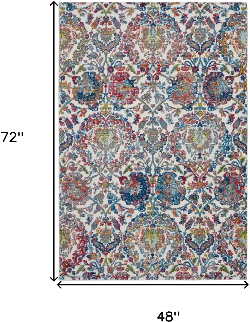 Ivory Blue and Red Floral Distressed Non Skid Area Rug Photo 3