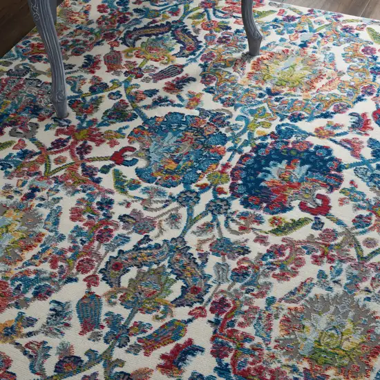 Ivory Blue and Red Floral Distressed Non Skid Area Rug Photo 8