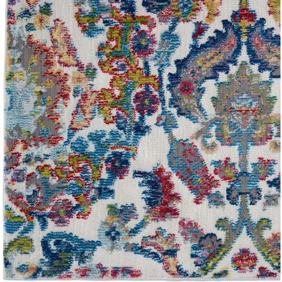 Ivory Blue and Red Floral Distressed Non Skid Area Rug Photo 7