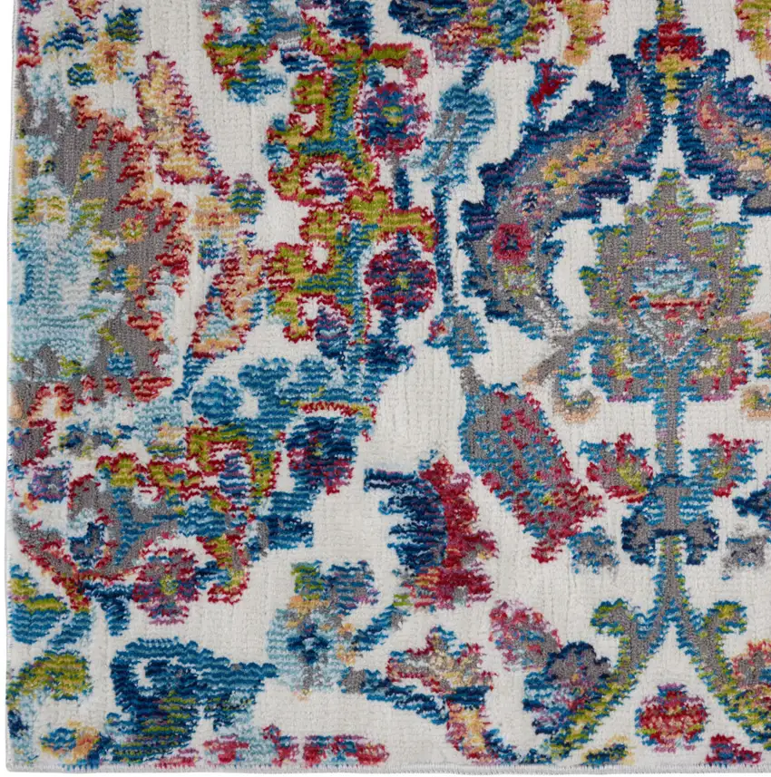Ivory Blue and Red Floral Distressed Non Skid Area Rug Photo 7