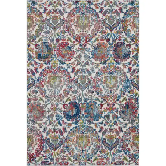 Ivory Blue and Red Floral Distressed Non Skid Area Rug Photo 1