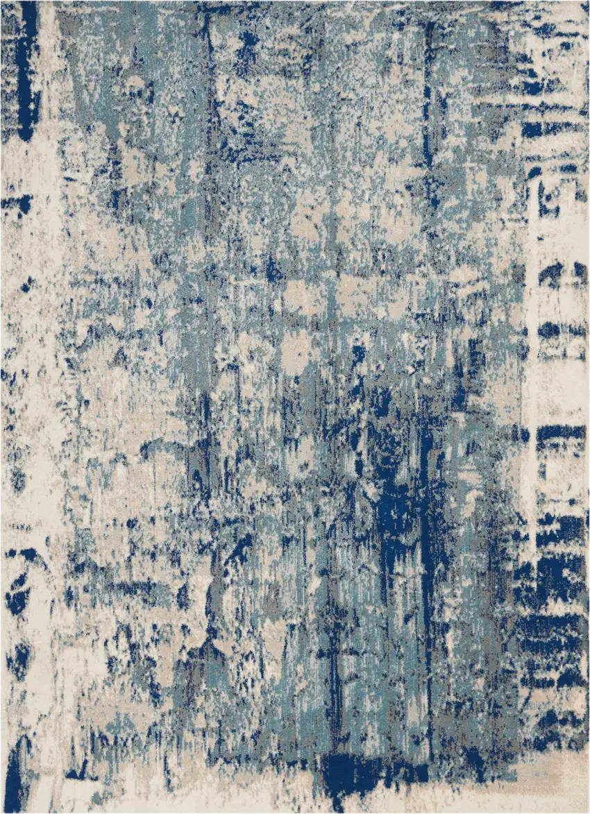 Ivory Blue and Slate Gray Abstract Non Skid Area Rug Photo 2