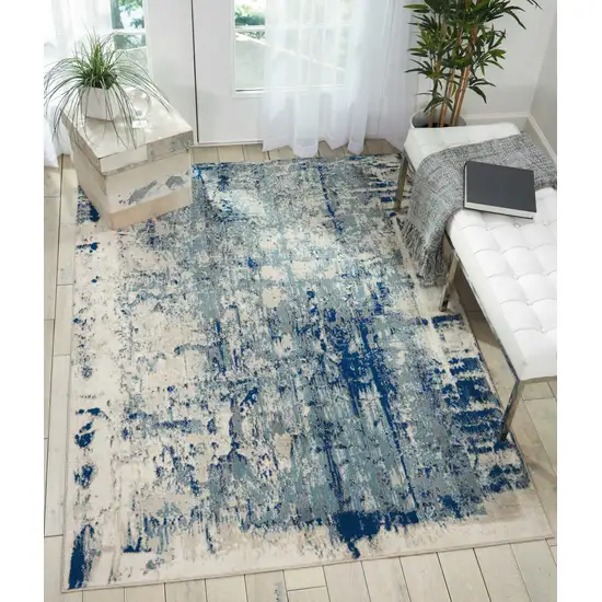 Ivory Blue and Slate Gray Abstract Non Skid Area Rug Photo 5