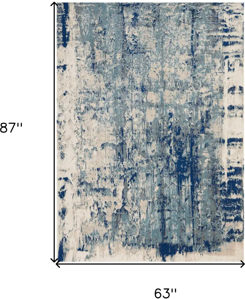 Ivory Blue and Slate Gray Abstract Non Skid Area Rug Photo 3