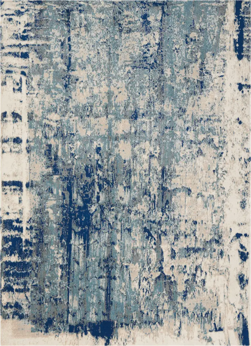 Ivory Blue and Slate Gray Abstract Non Skid Area Rug Photo 4