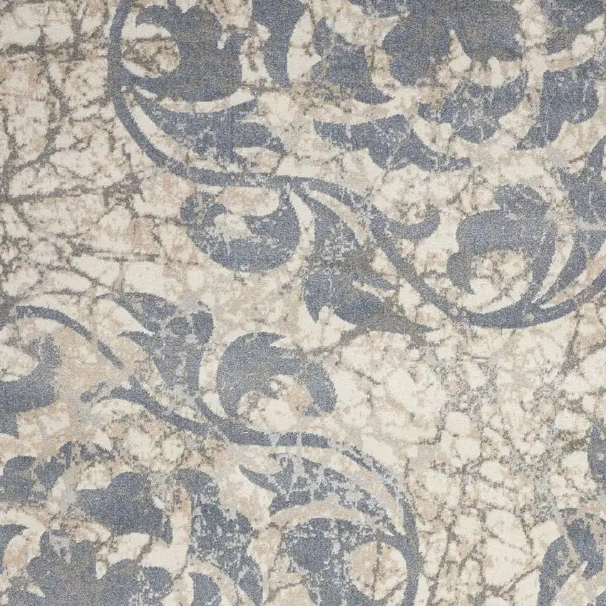Ivory Blue and Slate Gray Floral Distressed Area Rug Photo 3