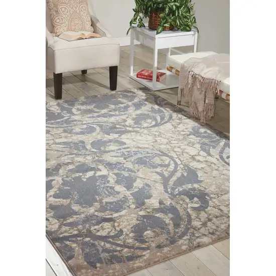 Ivory Blue and Slate Gray Floral Distressed Area Rug Photo 5