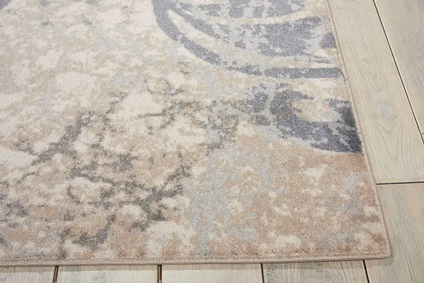 Ivory Blue and Slate Gray Floral Distressed Area Rug Photo 7