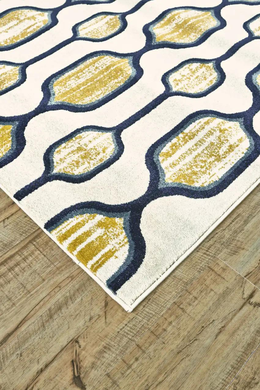 Ivory Blue and Yellow Geometric Power Loom Area Rug Photo 9