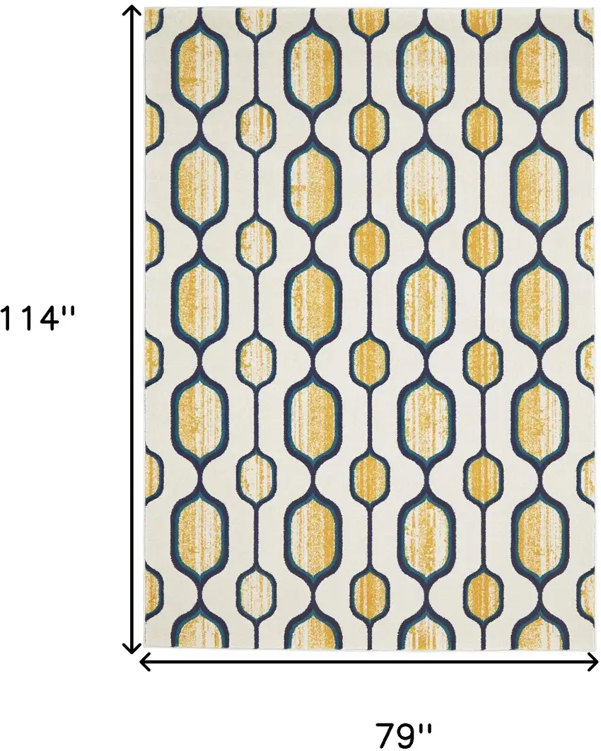 Ivory Blue and Yellow Geometric Power Loom Area Rug Photo 3