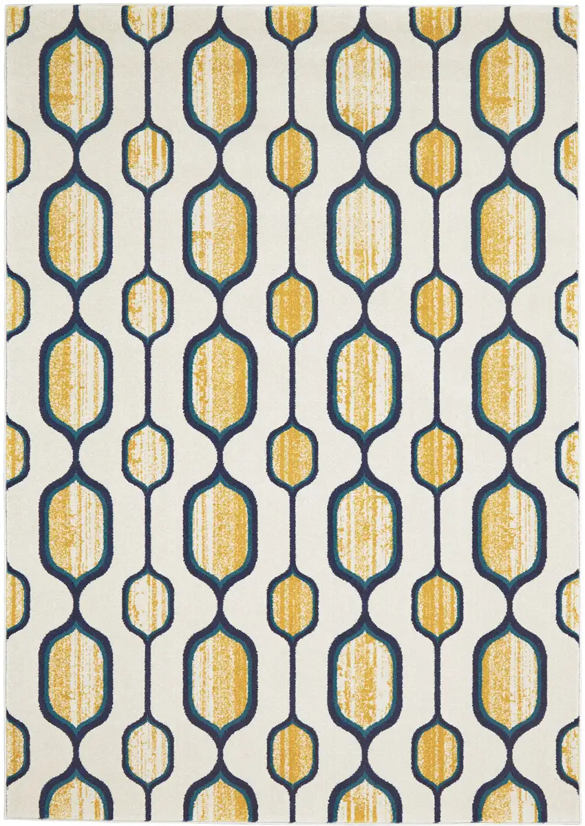 Ivory Blue and Yellow Geometric Power Loom Area Rug Photo 4