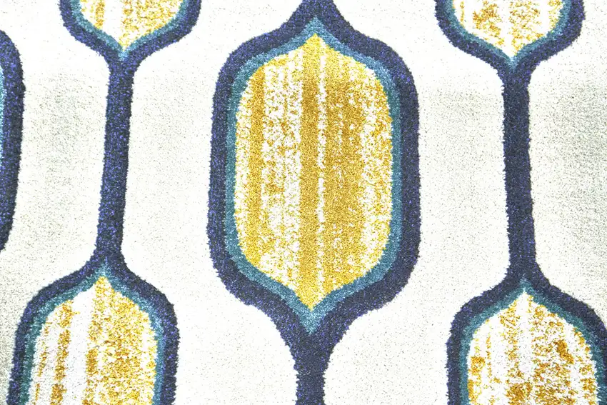 Ivory Blue and Yellow Geometric Power Loom Area Rug Photo 7