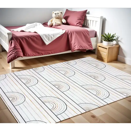 Ivory Blue and Yellow Juvenile Rainbows Youthful Area Rug Photo 3