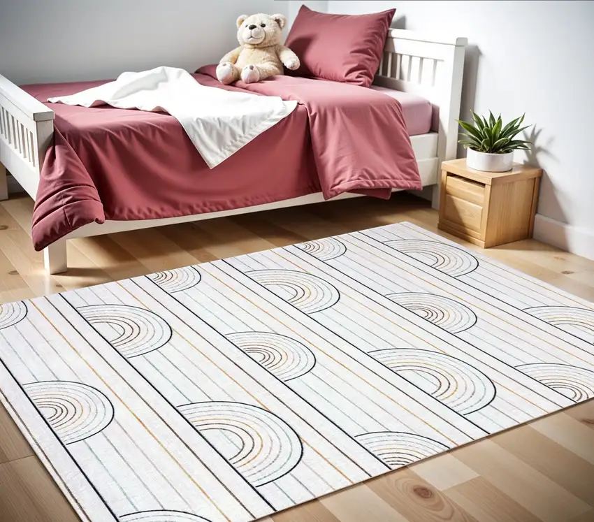 Ivory Blue and Yellow Juvenile Rainbows Youthful Area Rug Photo 3
