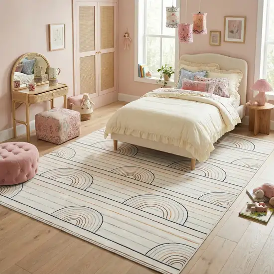 Ivory Blue and Yellow Juvenile Rainbows Youthful Area Rug Photo 8