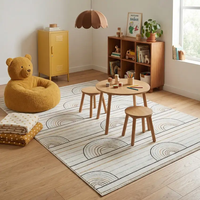 Ivory Blue and Yellow Juvenile Rainbows Youthful Area Rug Photo 7