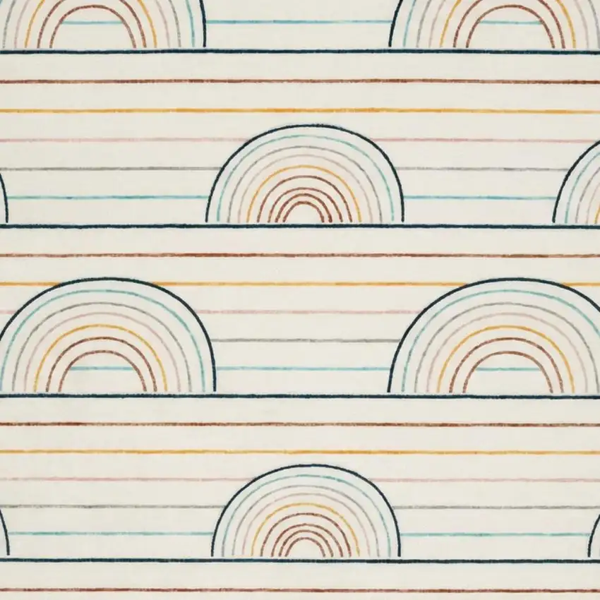 Ivory Blue and Yellow Juvenile Rainbows Youthful Area Rug Photo 2