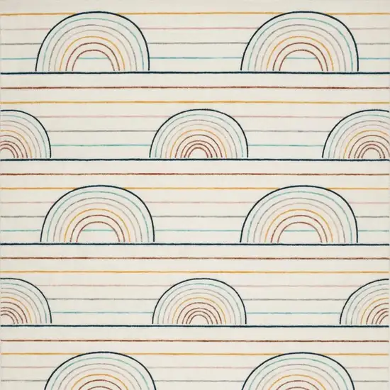 Ivory Blue and Yellow Juvenile Rainbows Youthful Area Rug Photo 3