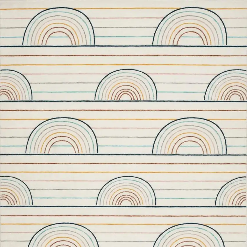 Ivory Blue and Yellow Juvenile Rainbows Youthful Area Rug Photo 3