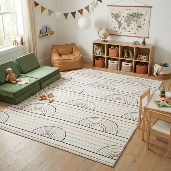 Ivory Blue and Yellow Juvenile Rainbows Youthful Area Rug Photo 9