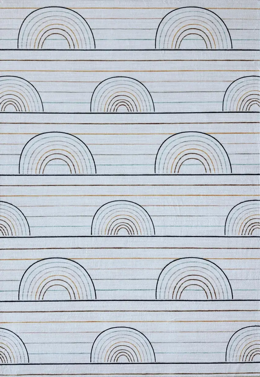 Ivory Blue and Yellow Juvenile Rainbows Youthful Area Rug Photo 4