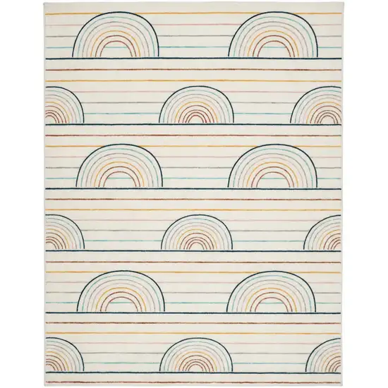 Ivory Blue and Yellow Juvenile Rainbows Youthful Area Rug Photo 4