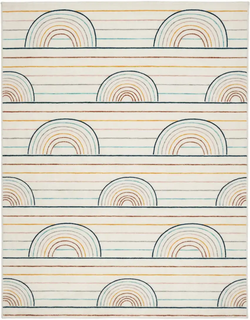 Ivory Blue and Yellow Juvenile Rainbows Youthful Area Rug Photo 4