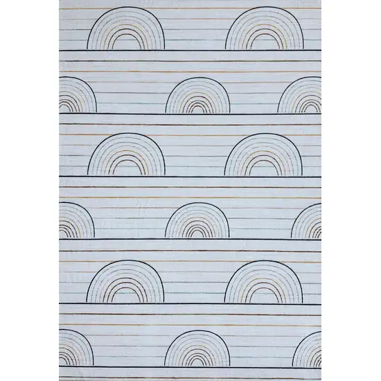 Ivory Blue and Yellow Juvenile Rainbows Youthful Area Rug Photo 1