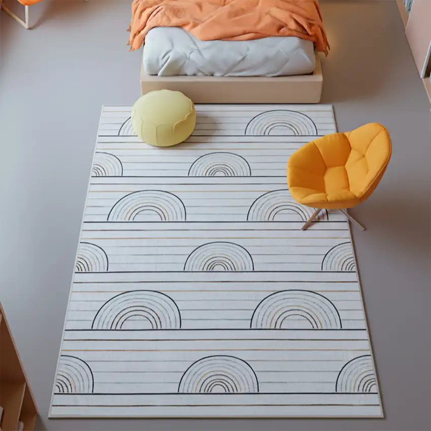 Ivory Blue and Yellow Juvenile Rainbows Youthful Area Rug Photo 7