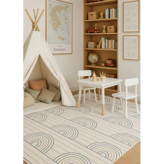Ivory Blue and Yellow Juvenile Rainbows Youthful Area Rug Photo 8