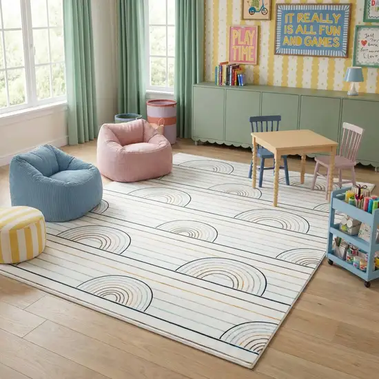 Ivory Blue and Yellow Juvenile Rainbows Youthful Area Rug Photo 5