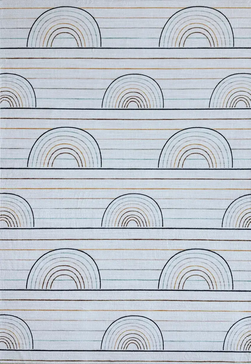 Ivory Blue and Yellow Juvenile Rainbows Youthful Area Rug Photo 1