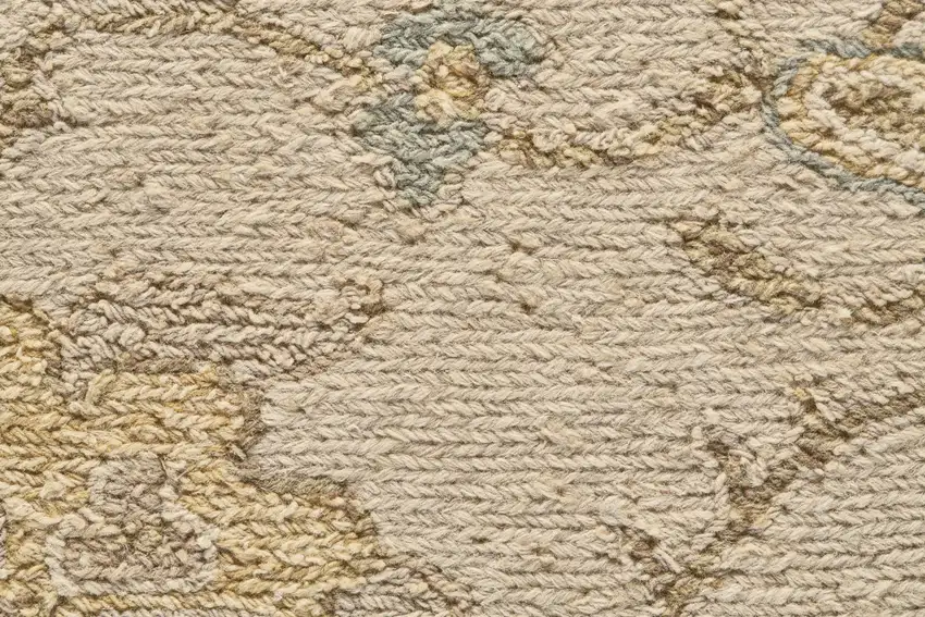 Ivory Blue and Yellow Wool Oriental Hand Knotted Area Rug Photo 7